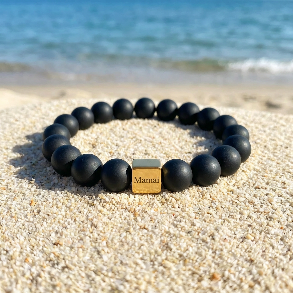 Juodo gintaro apyrankė su asmeniniu graviravimu - "MOMENTS" - Image 2